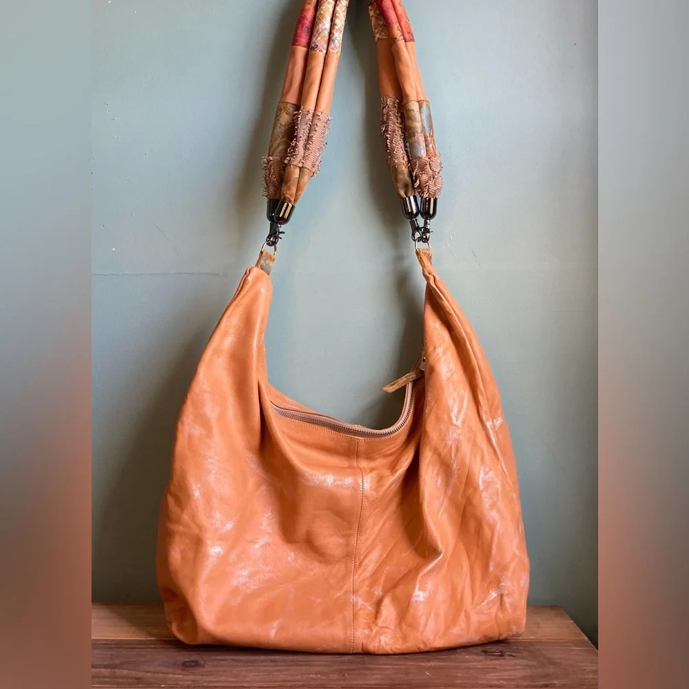 Women's Large Orange Leather Hobo Shoulder Bag
